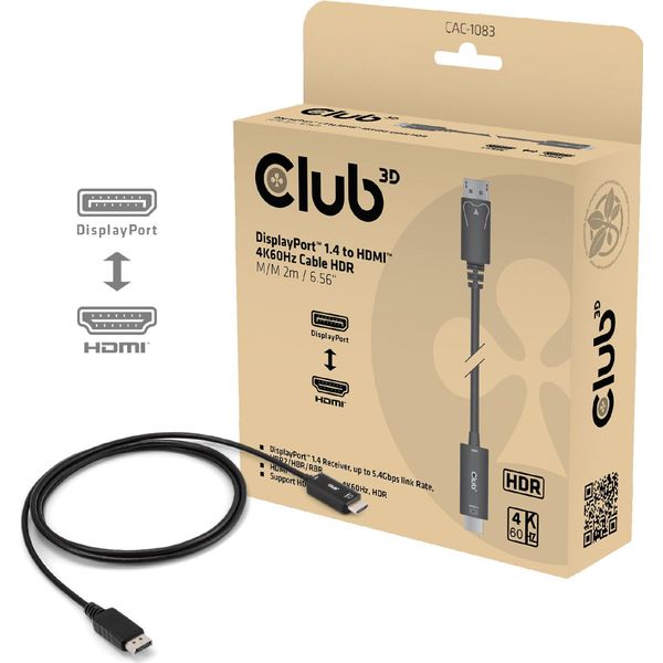Club 3D Club3D Kabel Displayport 1.4 > Hdmi Hdr 4K60Hz Aktiv 2M Retail-image