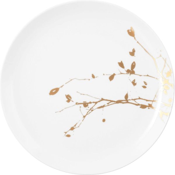 Piatto Da Portata - Bianco - Giallo Oro - Ø 28 Cm - Porcellana - Motivo Floreale-image