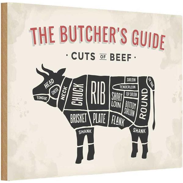 Vianmo Insegna In Legno 12X18 Cm Kuh Beef Cuts Fleisch Metzgerei-image