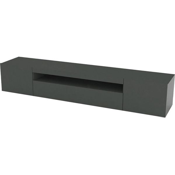 Dmora Mobile Porta Tv Amore 40X200X37H Cm Nero Antracite, Apertura Battente E A Ribalta 4 Vani Italy-image
