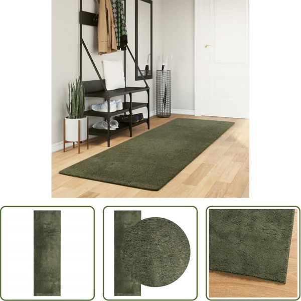 The Living Store Tappeto Huarte A Pelo Corto Morbido E Lavabile Verde Bosco 80X250 Cm-image