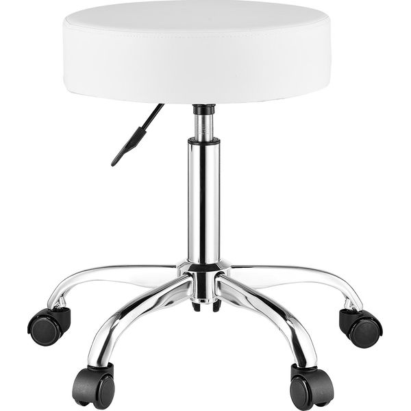 Vevor Sgabello Rotondo A Sella, Sgabello Girevole, Portata Fino A 204 Kg, Altezza Regolabile (55 - 71 Cm), Finto Cuoio, Sgabello Girevole A Sella, Adatto Per Saloni, Spa, Ambulatori Di Massaggi, Bianco-image