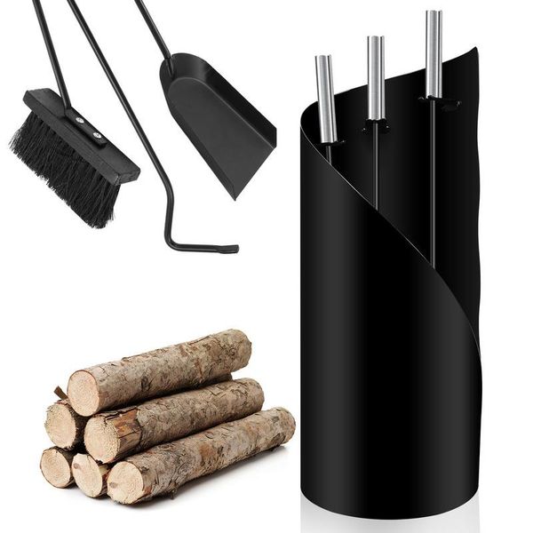 Tolletour Set Per Caminetto Da 4 Pezzi In Acciaio Inox Set Per La Pulizia Del Caminetto Con Attizzatoio, Paletta Per La Cenere, Scopa Per Caminetto E Supporto 50 Cm-image