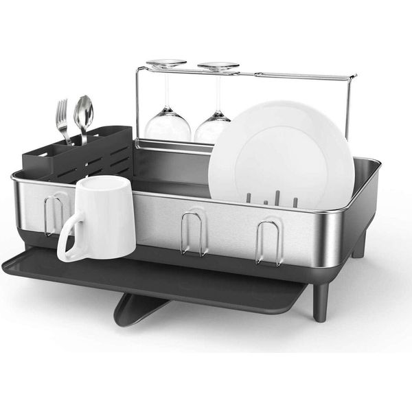 Accessori Da Cucina Simplehuman - Scolapiatti 514X566X292 Mm, Con Portabicchieri, Grigio/Acciaio Inox KT1181-image