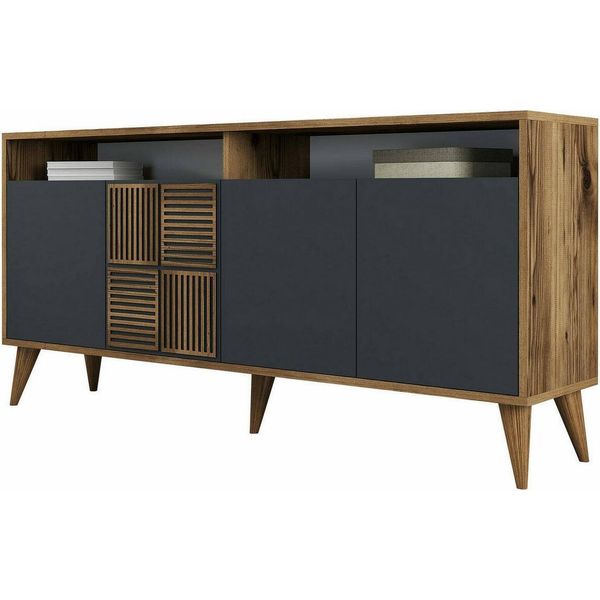 Dmora Credenza Garigliano 35X160X78.6H Cm Nero Antracite, Apertura Battente 4 Ante-image