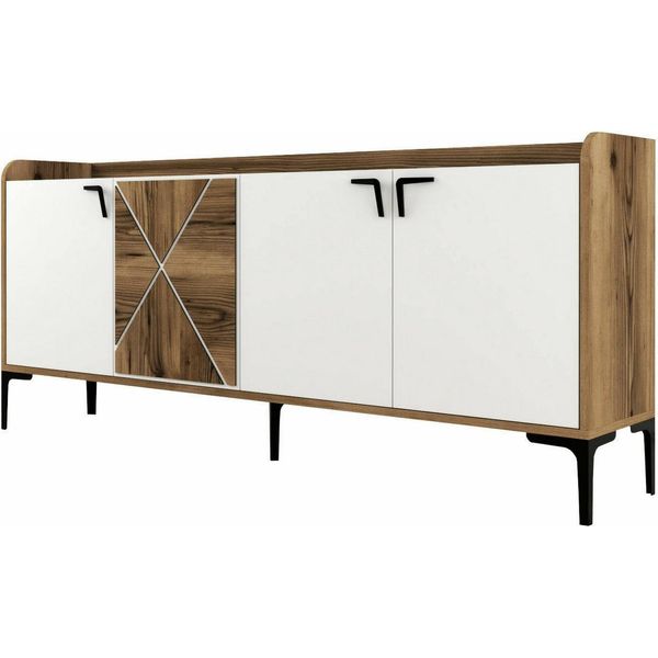 Dmora Credenza Also 35X180X78H Cm Bianco, Apertura Battente 3 Ante-image