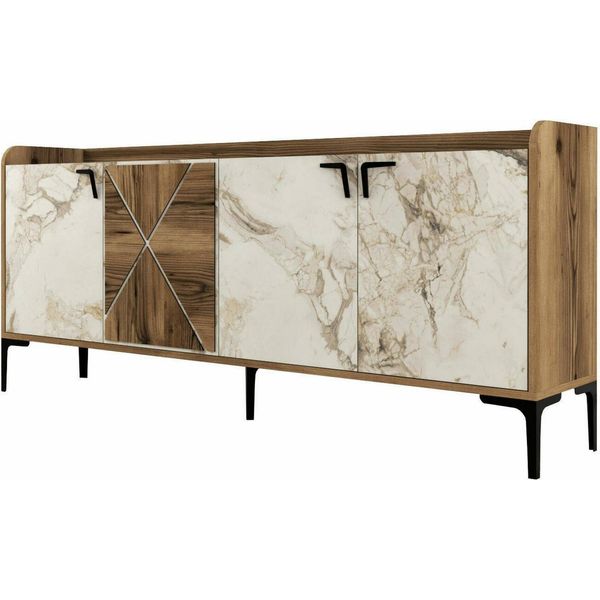 Dmora Credenza Also 35X180X78H Cm Bianco Marmo, Apertura Battente 3 Ante-image
