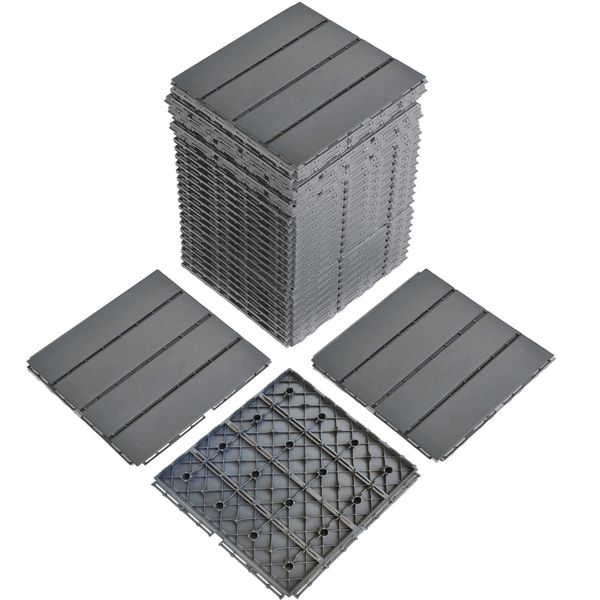 Fch Set Di 27 Piastrelle (2,4M²) Piastrelle Per Patio Piastrelle Per Balconi Piastrelle Resistenti Alle Intemperie, Grigio,30 X 30 X 2 Cm-image