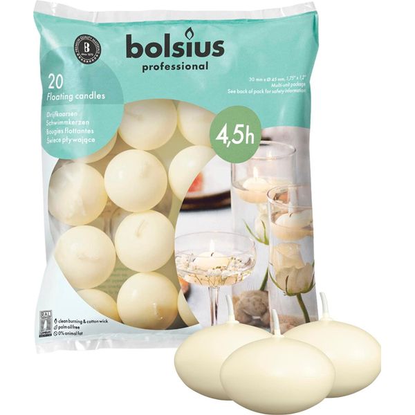 Candele Galleggianti Bolsius - Candele Decorative Per La Casa - 20 Pezzi - Diametro 45 Mm - Tempo Di Combustione 4,5 Ore - Cera Pregiata - Avorio - Senza Olio Di Palma-image