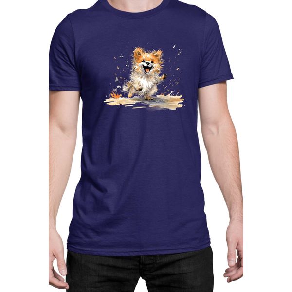 Maglietta Da Uomo Funny Dogs Breeds Pomeranian Dog Breed, Man 3XL , Bleu Foncé-image