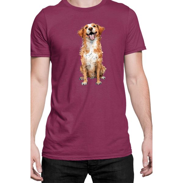 Maglietta Da Uomo Funny Dogs Breeds Novia Scotia Duck Tolling Retriever Dog Breed, Man 2XL , Bordeaux-image