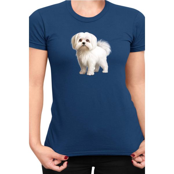 Maglietta Da Donna Dogs Breeds Maltese Dog Breed 005, Lady Xs , Bleu Foncé-image