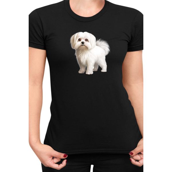 Maglietta Da Donna Dogs Breeds Maltese Dog Breed 005, Lady Xl , Noir-image