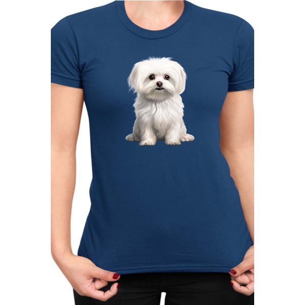 Maglietta Da Donna Dogs Breeds Maltese Dog Breed 006, Lady 2XL , Bleu Foncé-image