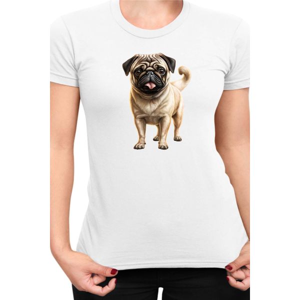 Maglietta Da Donna Dogs Breeds Pug Dog Breed 007, Lady Xs , Blanc-image