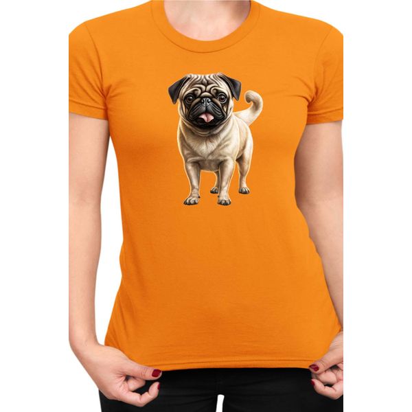 Maglietta Da Donna Dogs Breeds Pug Dog Breed 007, Lady 2XL , Orange-image