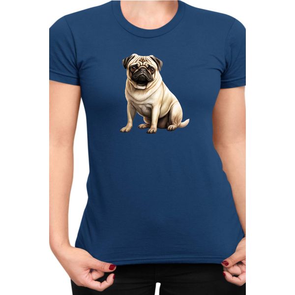 Maglietta Da Donna Dogs Breeds Pug Dog Breed 008, Lady 2XL , Bleu Foncé-image