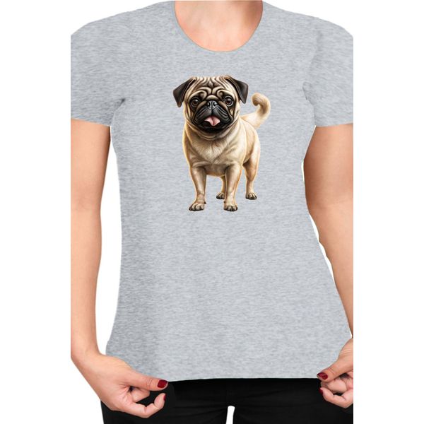 Maglietta Da Donna Dogs Breeds Pug Dog Breed 007, Lady 2XL , Gris-image