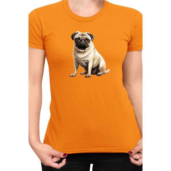 Maglietta Da Donna Dogs Breeds Pug Dog Breed 008, Lady M , Orange-image