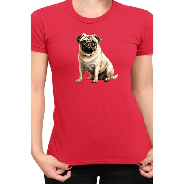 Maglietta Da Donna Dogs Breeds Pug Dog Breed 008, Lady Xl , Rouge-image