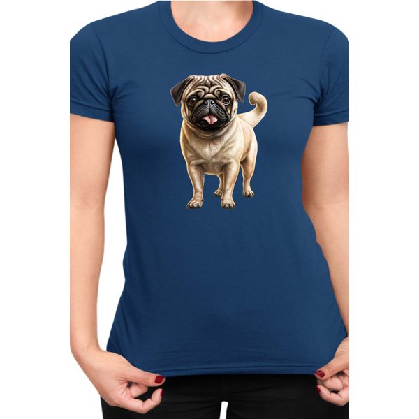 Maglietta Da Donna Dogs Breeds Pug Dog Breed 007, Lady 2XL , Bleu Foncé-image