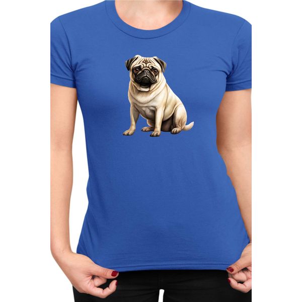 Maglietta Da Donna Dogs Breeds Pug Dog Breed 008, Lady L , Bleu-image