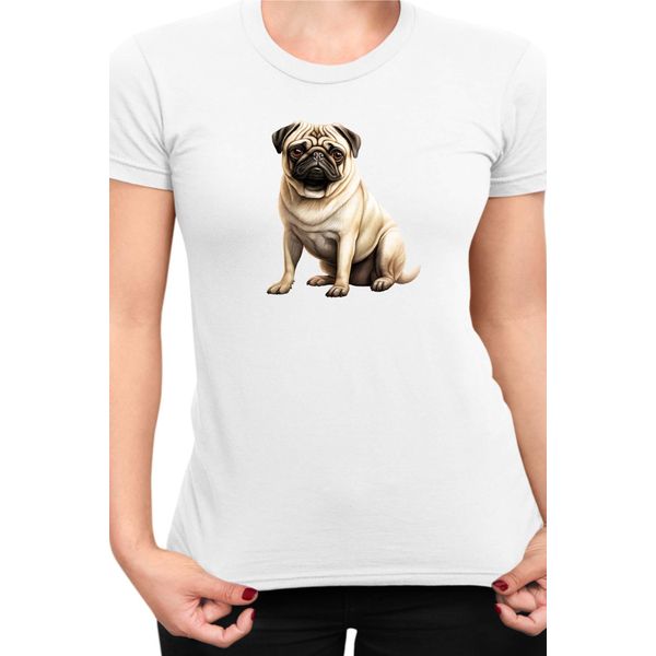 Maglietta Da Donna Dogs Breeds Pug Dog Breed 008, Lady Xs , Blanc-image
