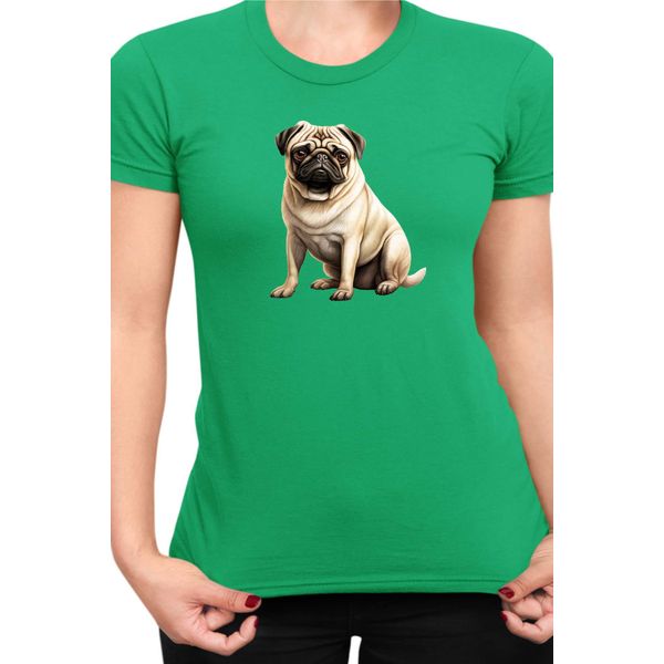 Maglietta Da Donna Dogs Breeds Pug Dog Breed 008, Lady 2XL , Vert-image