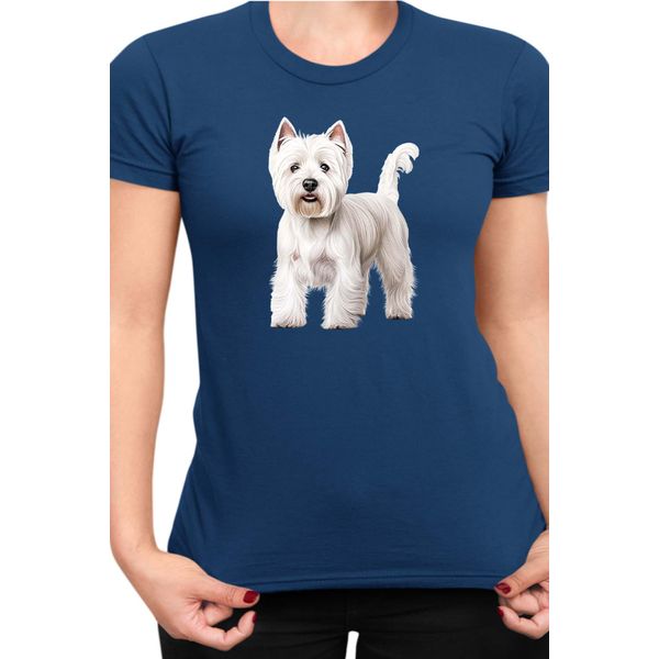 Maglietta Da Donna Dogs Breeds West Highland White Terrier Dog Breed 005, Lady S , Bleu Foncé-image