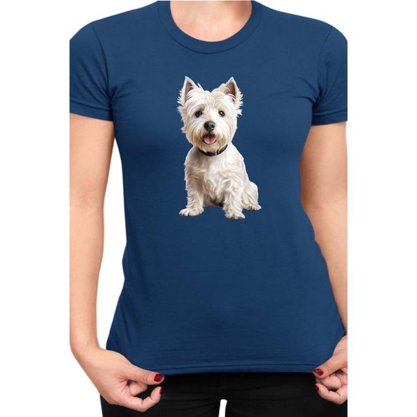 Maglietta Da Donna Dogs Breeds West Highland White Terrier Dog Breed 006, Lady S , Bleu Foncé-image