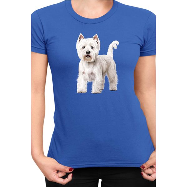Maglietta Da Donna Dogs Breeds West Highland White Terrier Dog Breed 005, Lady 2XL , Bleu-image