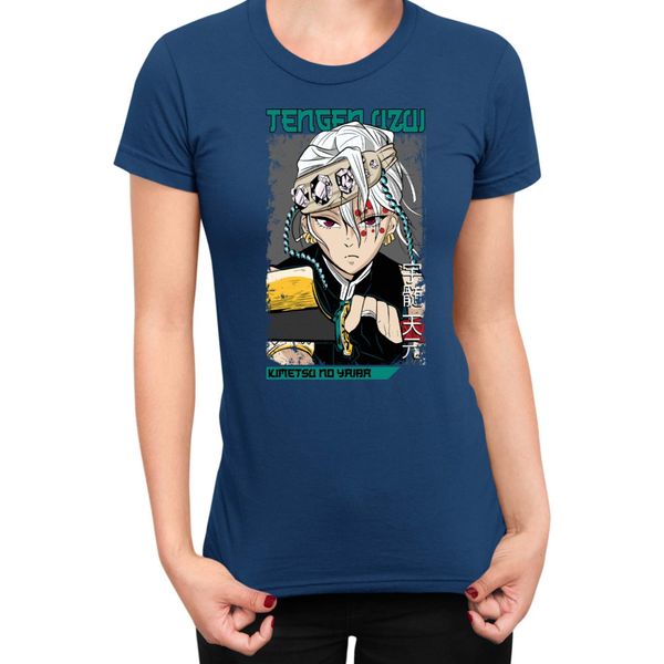 Maglietta Da Donna Demon Anime Slayer Kimetsu No Yaiba Uzui Tengen 001, Lady Xs , Bleu Foncé-image