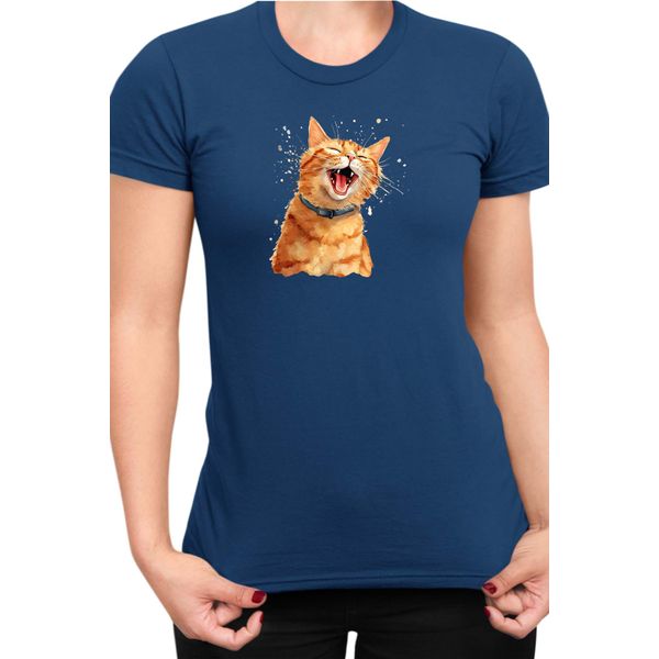 Maglietta Da Donna Funny Cats Breeds American Shorthair Cat, Lady S , Bleu Foncé-image