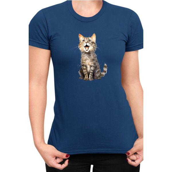 Maglietta Da Donna Funny Cats Breeds Domestic Shorthair Cat, Lady M , Bleu Foncé-image