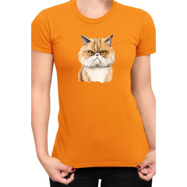 Maglietta Da Donna Funny Cats Breeds Exotic Shorthair Cat, Lady 2XL , Orange-image
