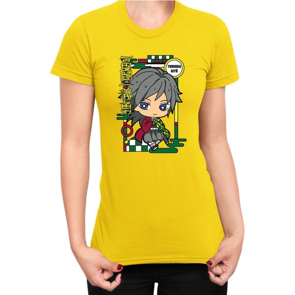 Maglietta Da Donna Demon Anime Slayer Kimetsu No Yaiba Chibi Giyu Tomioka, Lady S , Jaune-image