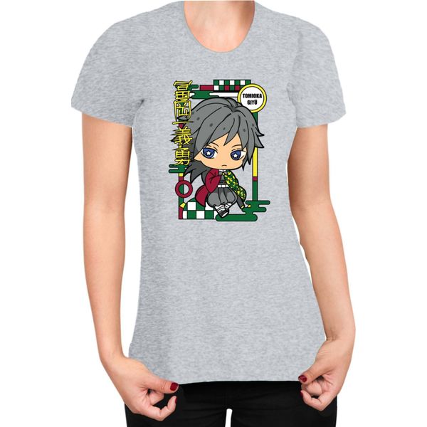 Maglietta Da Donna Demon Anime Slayer Kimetsu No Yaiba Chibi Giyu Tomioka, Lady Xl , Gris-image