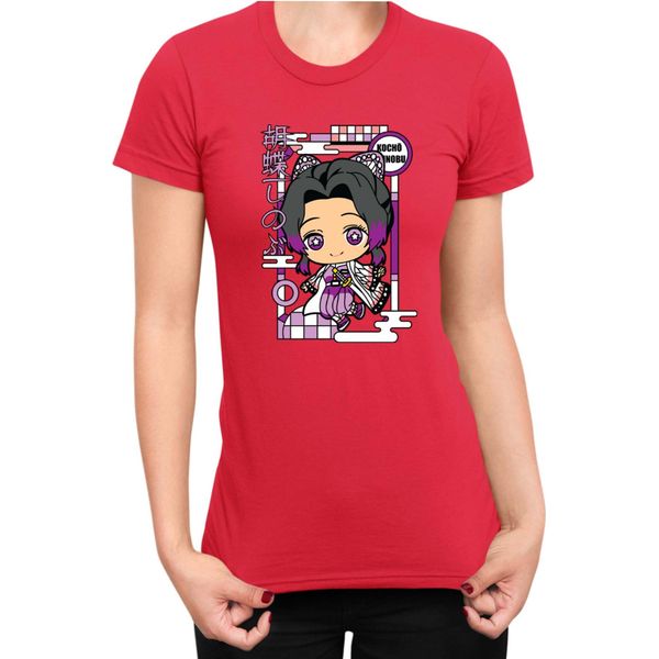 Maglietta Da Donna Demon Anime Slayer Kimetsu No Yaiba Chibi Kocho Shinobu, Lady Xs , Rouge-image