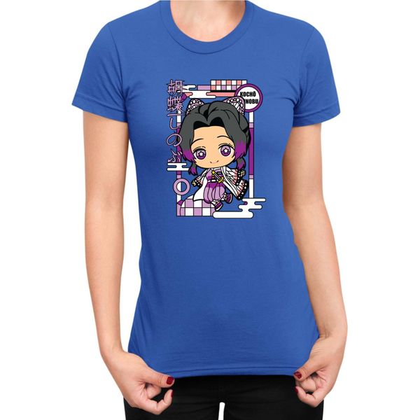 Maglietta Da Donna Demon Anime Slayer Kimetsu No Yaiba Chibi Kocho Shinobu, Lady Xl , Bleu-image