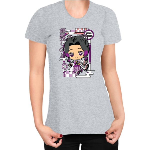 Maglietta Da Donna Demon Anime Slayer Kimetsu No Yaiba Chibi Kocho Shinobu, Lady M , Gris-image