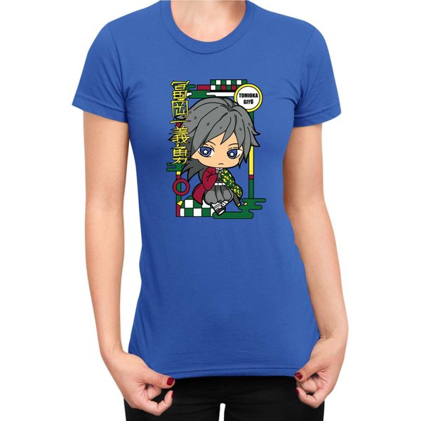 Maglietta Da Donna Demon Anime Slayer Kimetsu No Yaiba Chibi Giyu Tomioka, Lady 2XL , Bleu-image