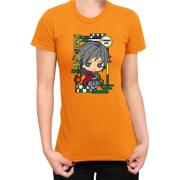 Maglietta Da Donna Demon Anime Slayer Kimetsu No Yaiba Chibi Giyu Tomioka, Lady S , Orange-image