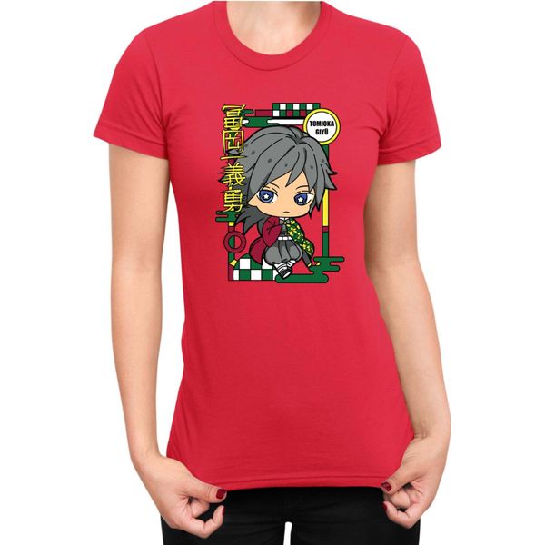 Maglietta Da Donna Demon Anime Slayer Kimetsu No Yaiba Chibi Giyu Tomioka, Lady 2XL , Rouge-image