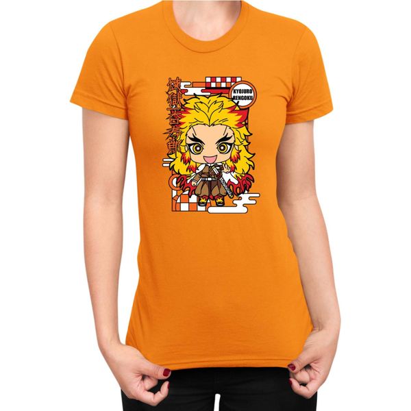 Maglietta Da Donna Demon Anime Slayer Kimetsu No Yaiba Chibi Kyojuro Rengoku, Lady M , Orange-image
