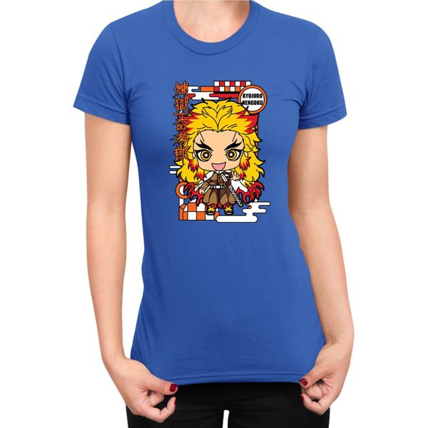 Maglietta Da Donna Demon Anime Slayer Kimetsu No Yaiba Chibi Kyojuro Rengoku, Lady M , Bleu-image