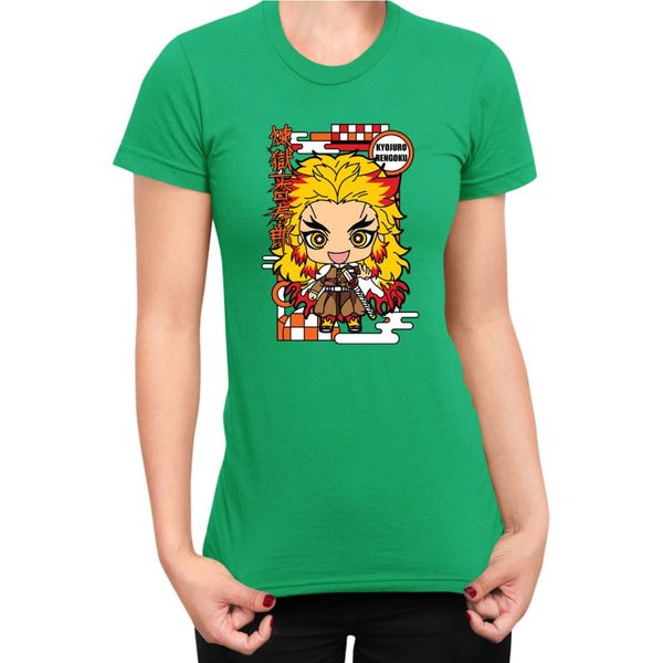 Maglietta Da Donna Demon Anime Slayer Kimetsu No Yaiba Chibi Kyojuro Rengoku, Lady Xs , Vert-image