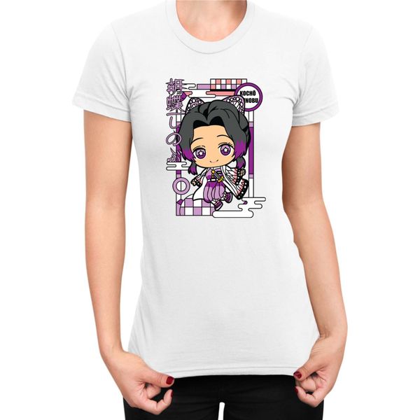 Maglietta Da Donna Demon Anime Slayer Kimetsu No Yaiba Chibi Kocho Shinobu, Lady S , Blanc-image