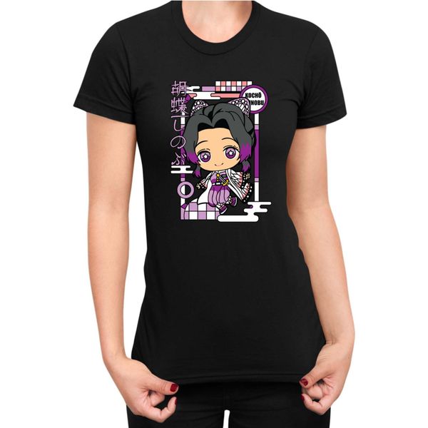 Maglietta Da Donna Demon Anime Slayer Kimetsu No Yaiba Chibi Kocho Shinobu, Lady Xs , Noir-image