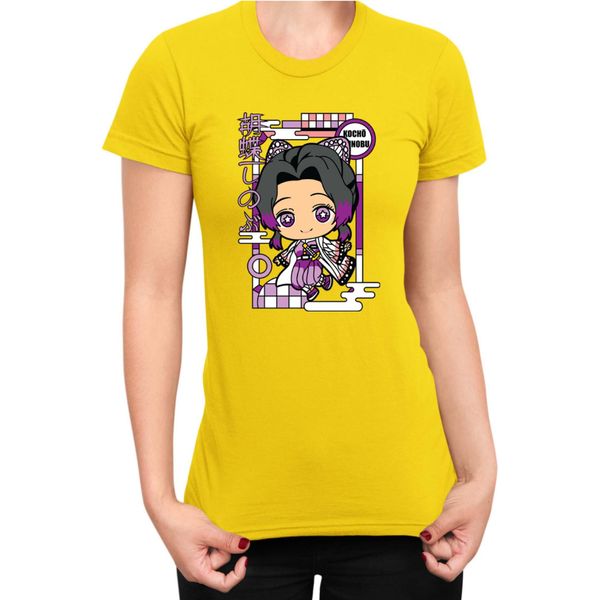 Maglietta Da Donna Demon Anime Slayer Kimetsu No Yaiba Chibi Kocho Shinobu, Lady Xl , Jaune-image