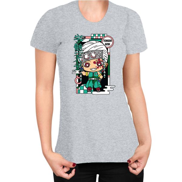 Maglietta Da Donna Demon Anime Slayer Kimetsu No Yaiba Chibi Tengen Uzui, Lady 2XL , Gris-image